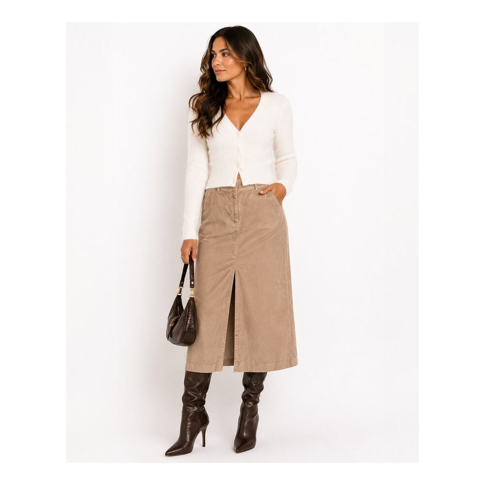 Vintage Brooks Brothers 346 Skirt Women Size 8 Tan Corduroy Midi Front Pleat 30W